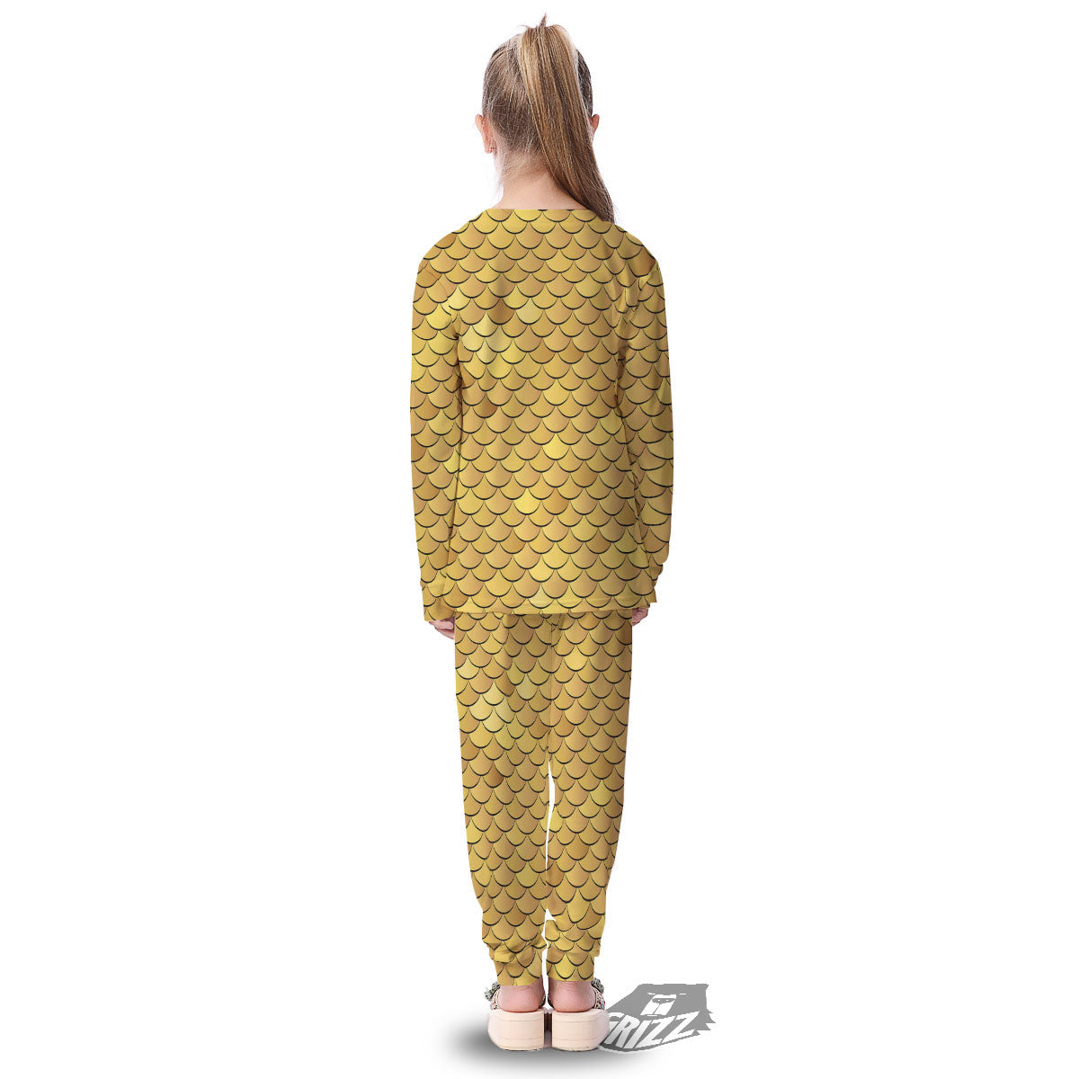 Gold Fish Scales Print Kid's Pajamas-grizzshop