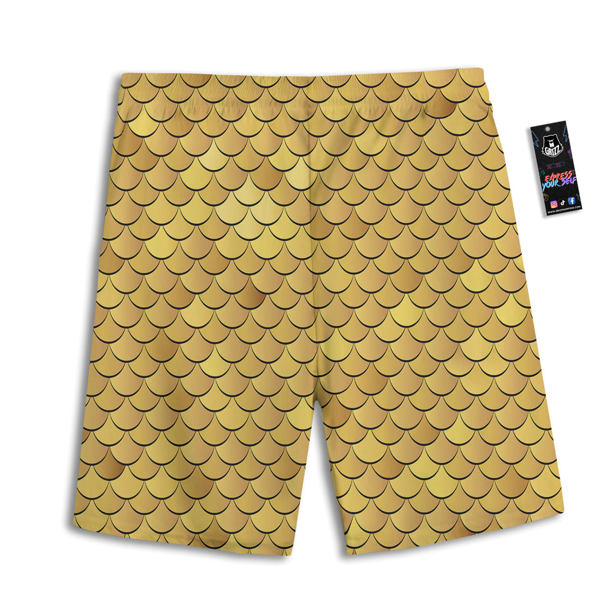 Gold Fish Scales Print Men's Athletic Shorts