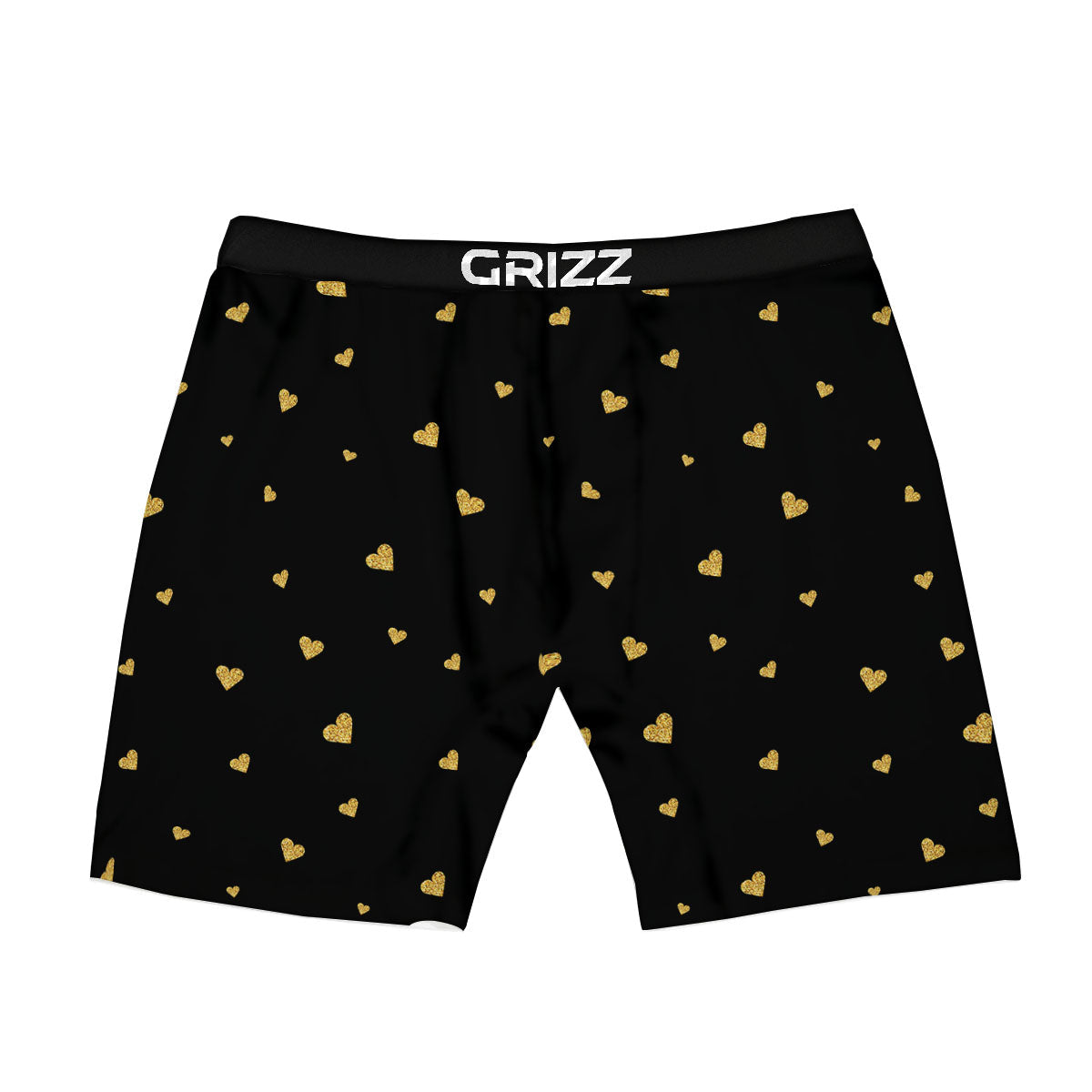 Gold Heart Black Print Pattern Boxer Briefs-grizzshop