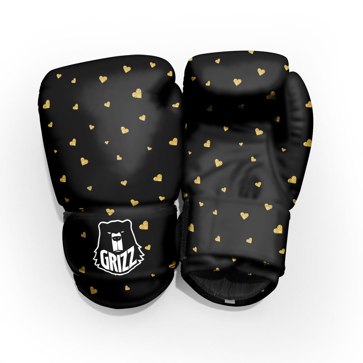 Gold Heart Black Print Pattern Pro Boxing Glove