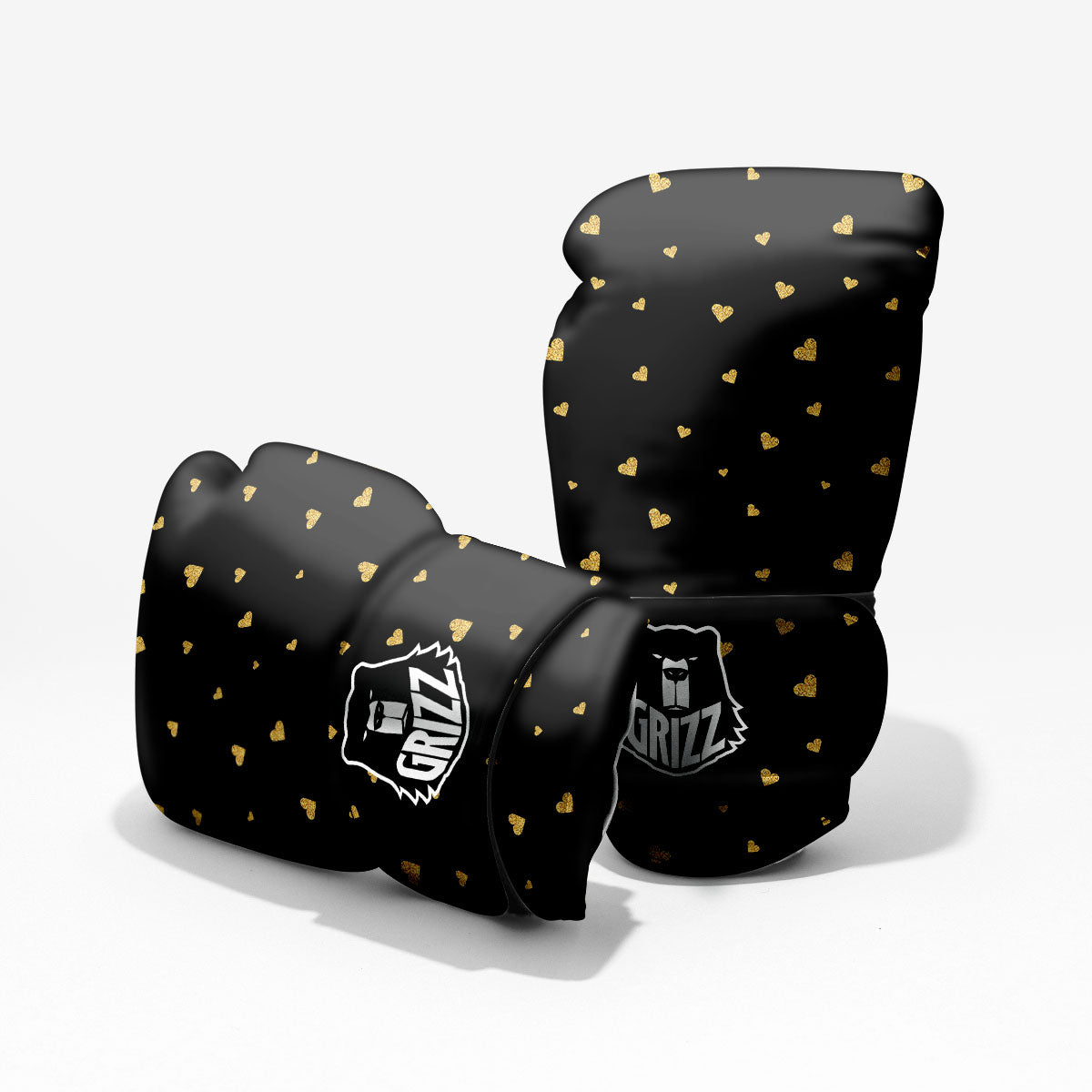 Gold Heart Black Print Pattern Pro Boxing Glove