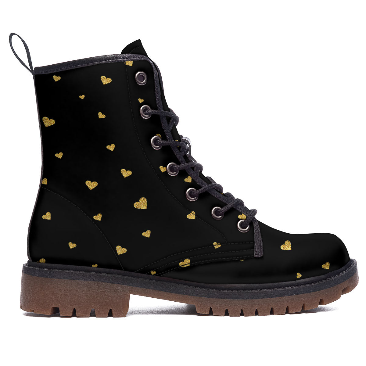 Gold Heart Black Print Pattern Work Boots-grizzshop