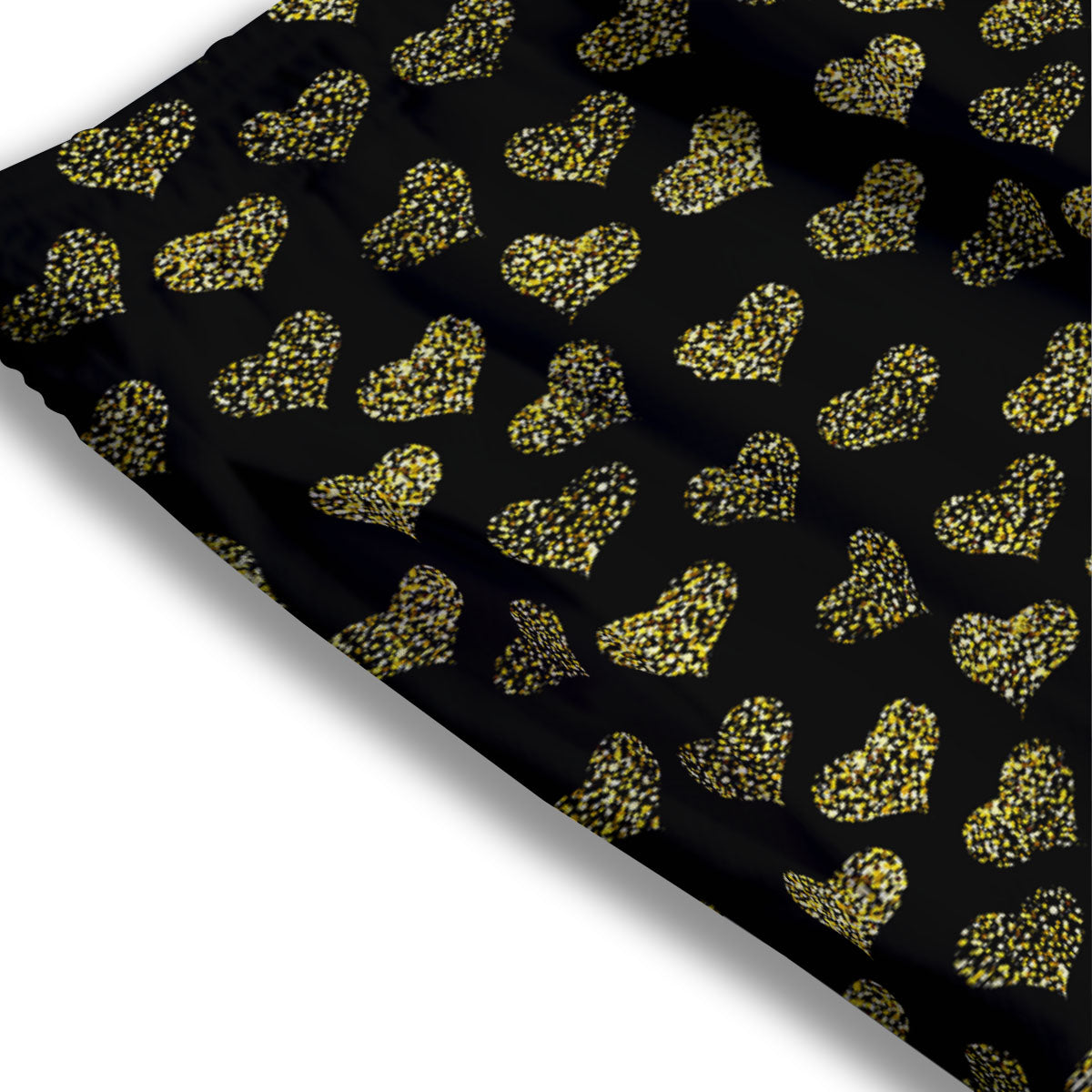 Gold Heart Glitter Print Pattern Mesh Shorts