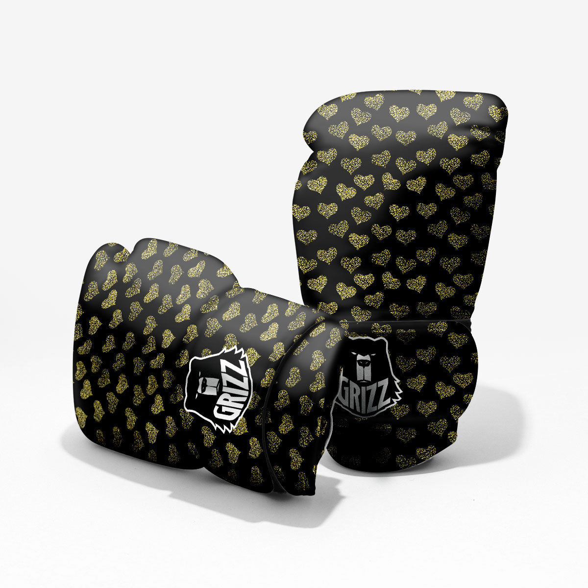 Gold Heart Glitter Print Pattern Pro Boxing Glove