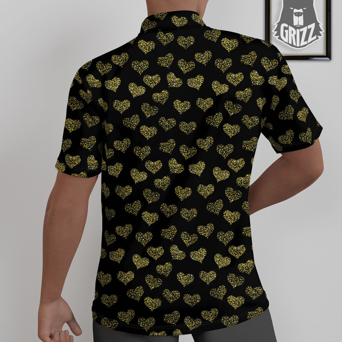 Gold Heart Glitter Print Pattern Untucked Shirts-grizzshop