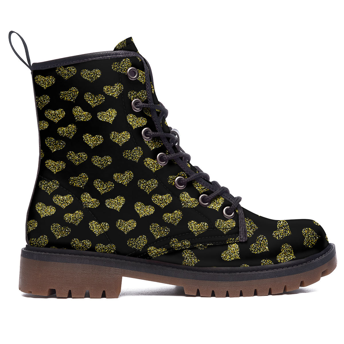 Gold Heart Glitter Print Pattern Work Boots-grizzshop