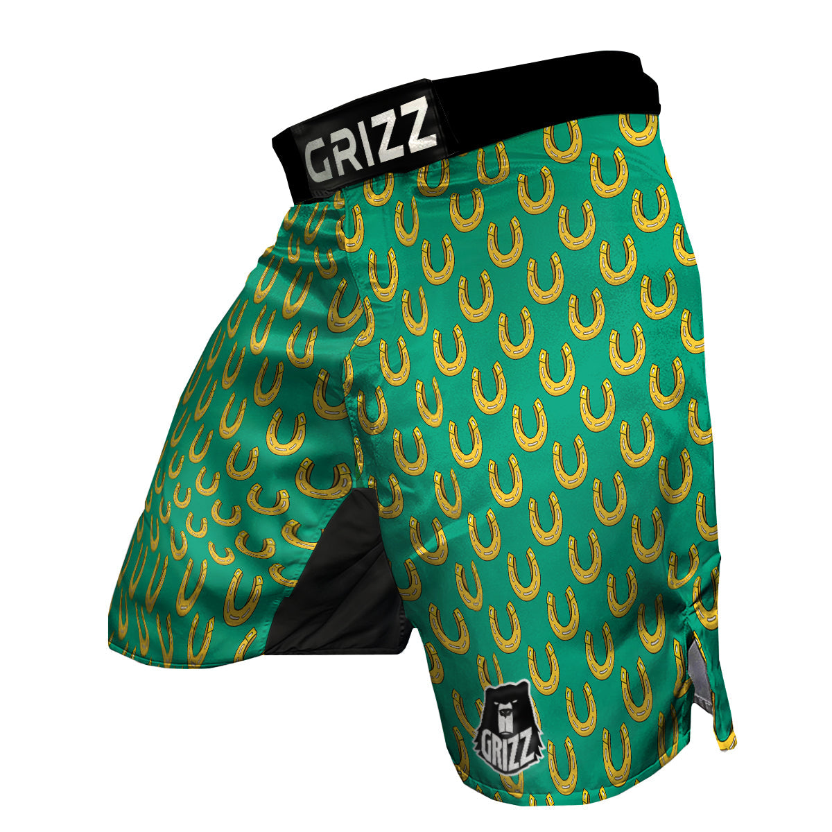 Gold Horseshoe And Green Print Pattern MMA Shorts-grizzshop