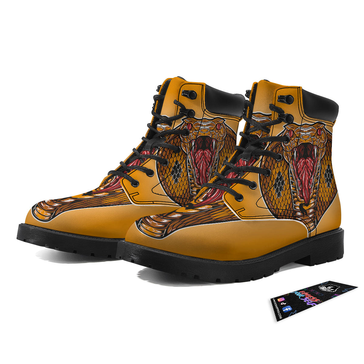 Gold King Cobra Snake Head Print Boots-grizzshop