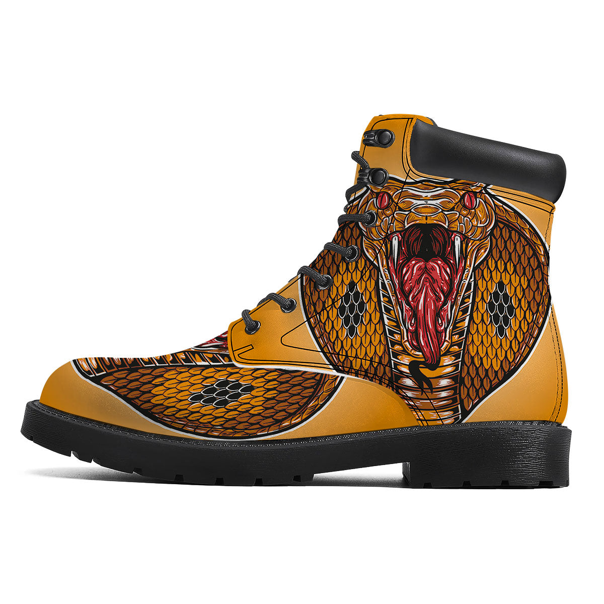 Gold King Cobra Snake Head Print Boots-grizzshop