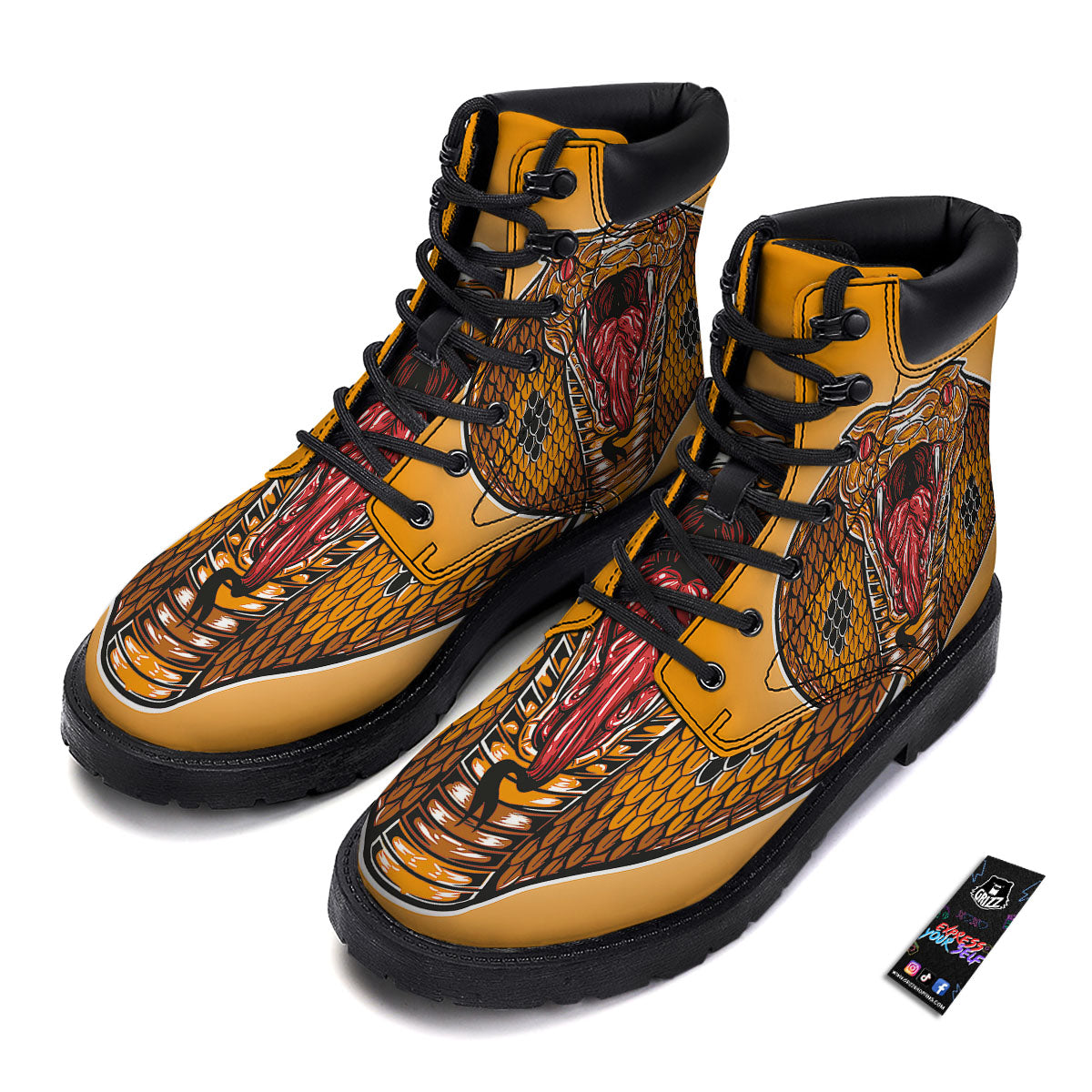 Gold King Cobra Snake Head Print Boots-grizzshop
