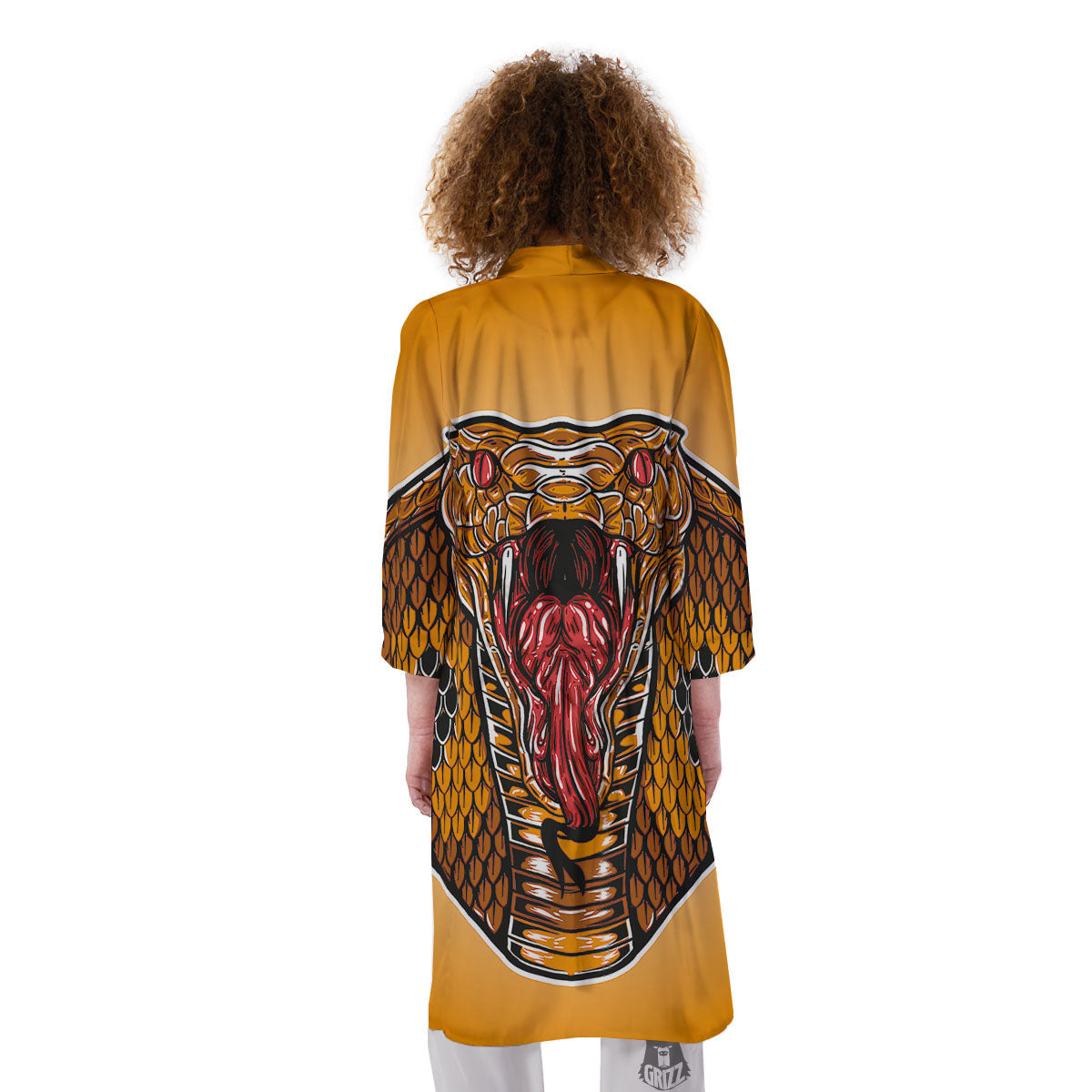 Gold King Cobra Snake Head Print Kimono-grizzshop