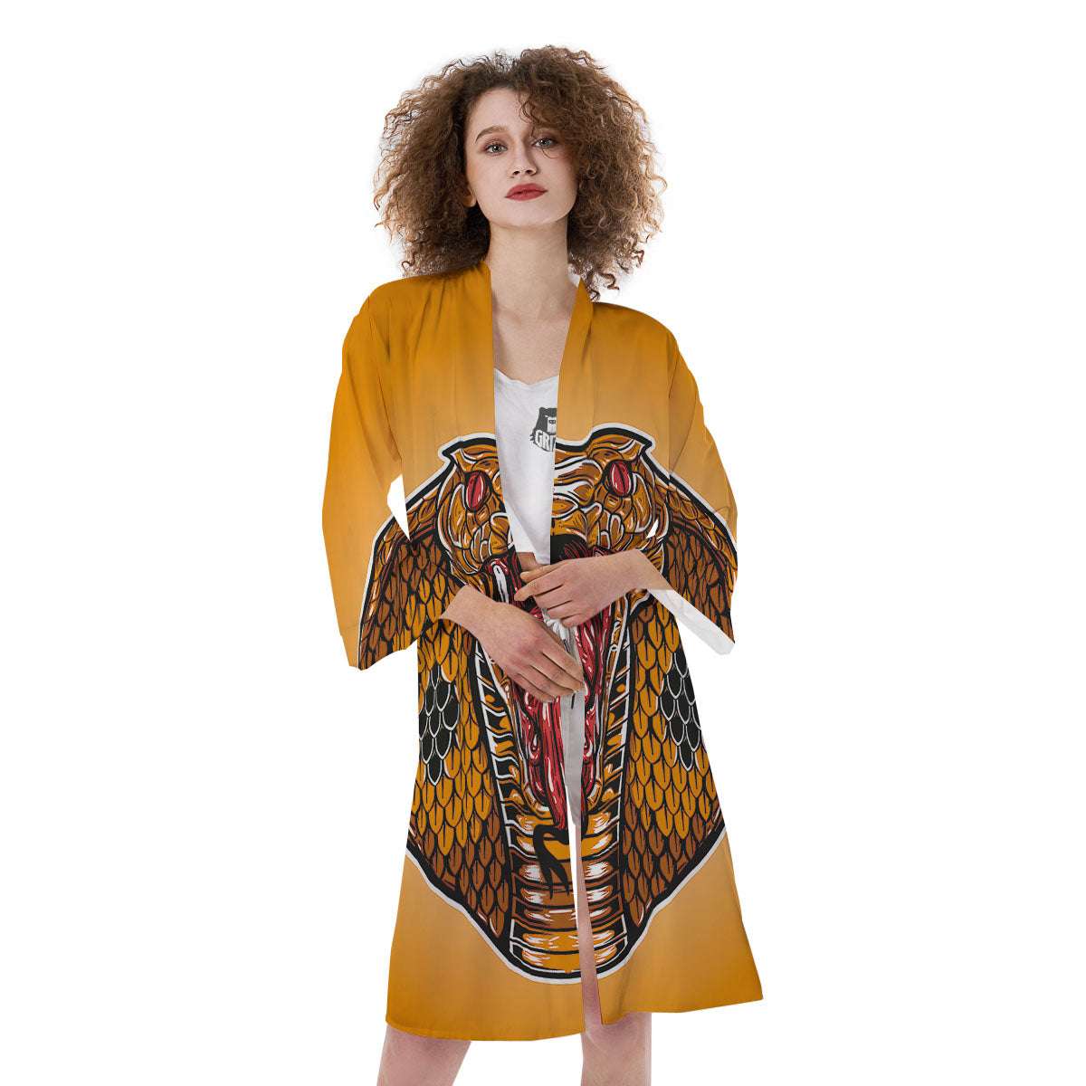 Gold King Cobra Snake Head Print Kimono-grizzshop