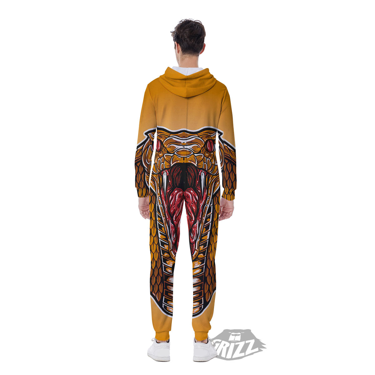 Gold King Cobra Snake Head Print Men's Jumpsuit-grizzshop
