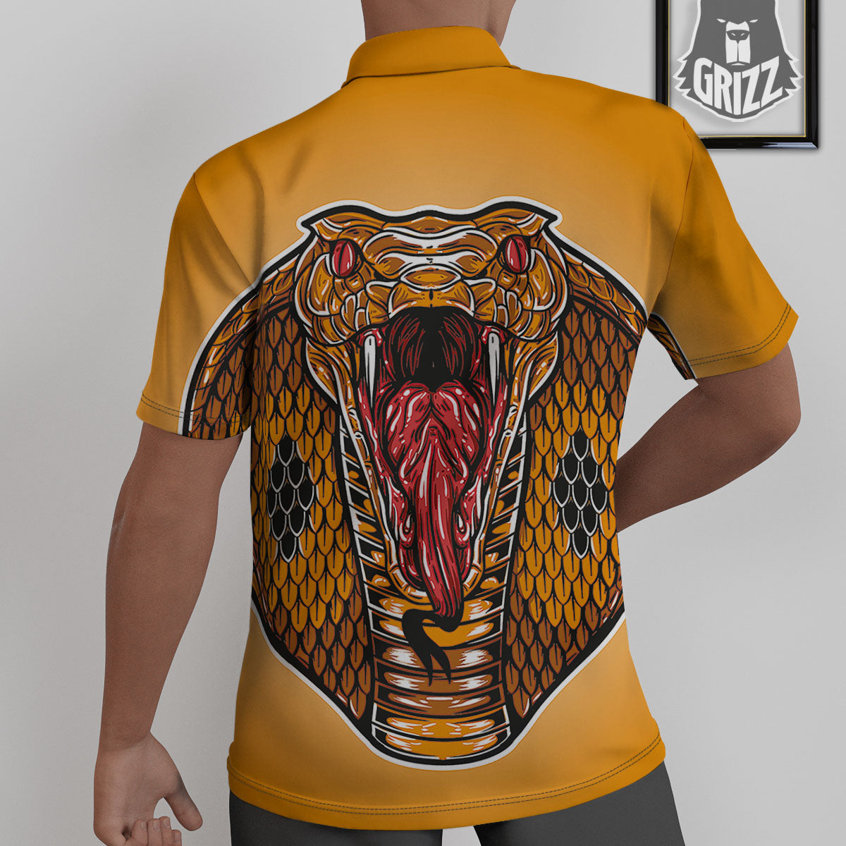 Gold King Cobra Snake Head Print Untucked Shirts-grizzshop
