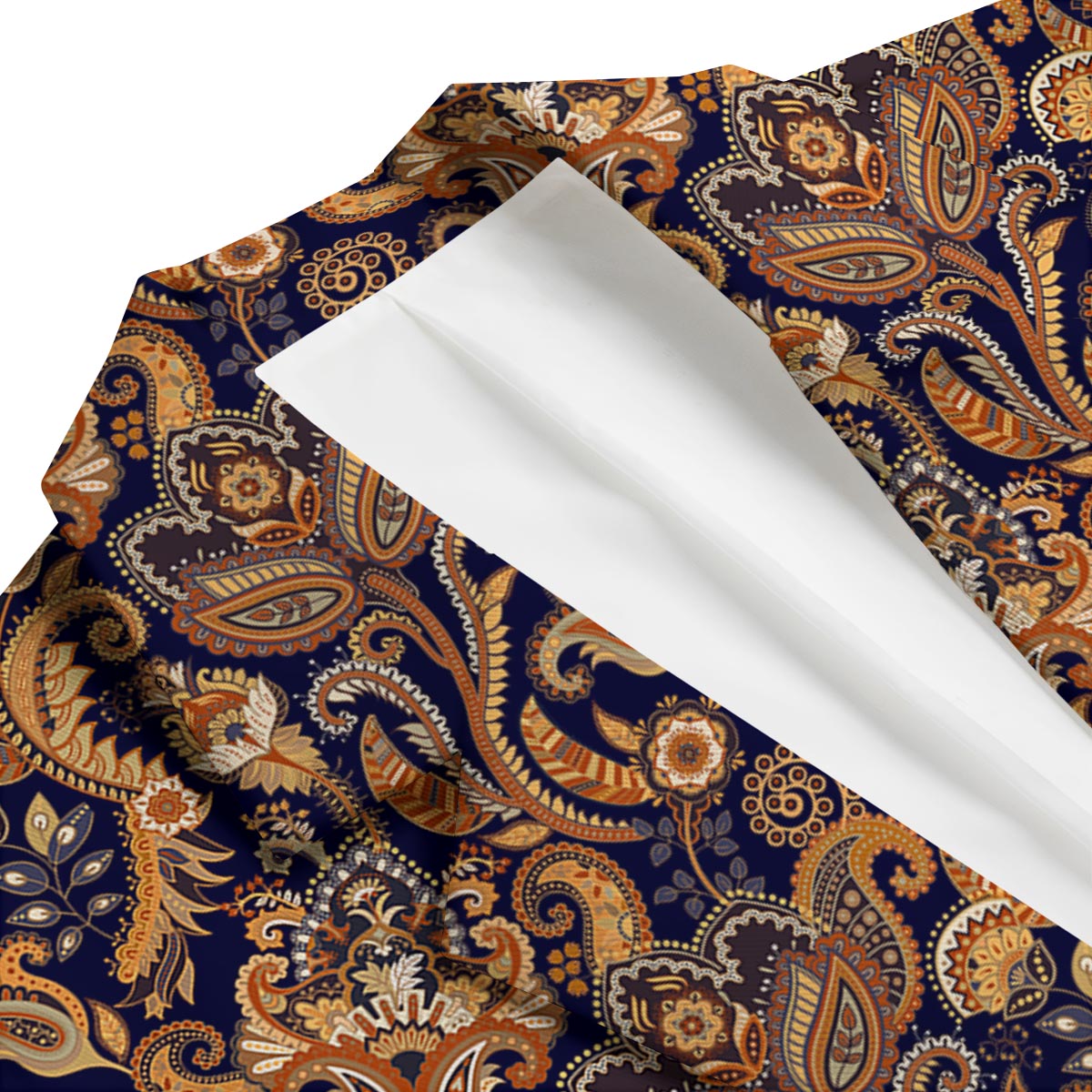 Gold Paisley Pattern Print Men's Blazer-grizzshop