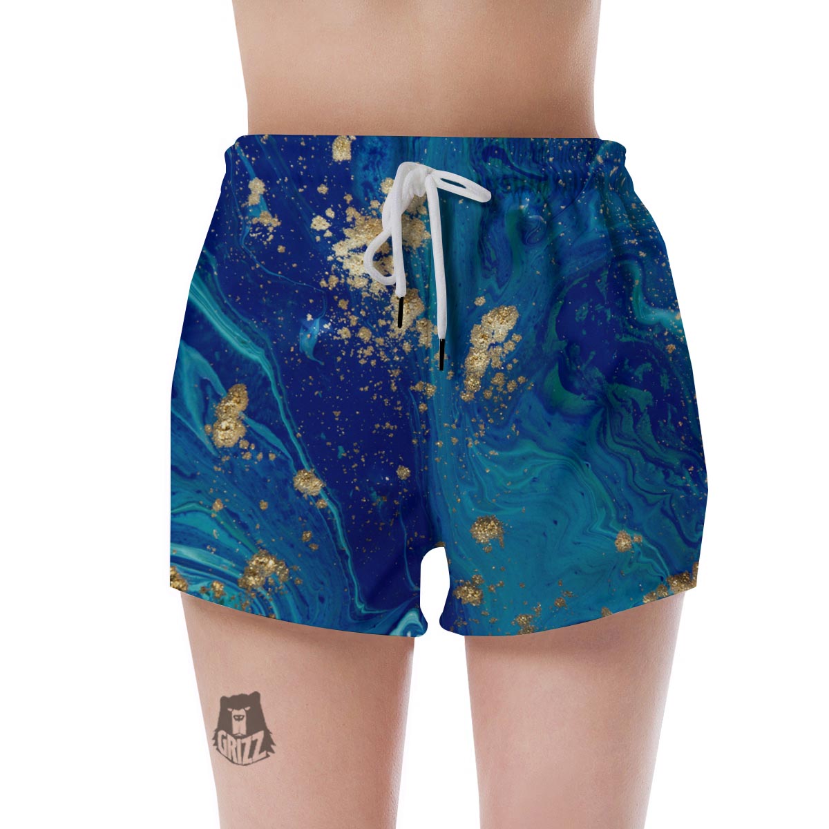 Gold Sapphire Marble Women's Shorts-grizzshop