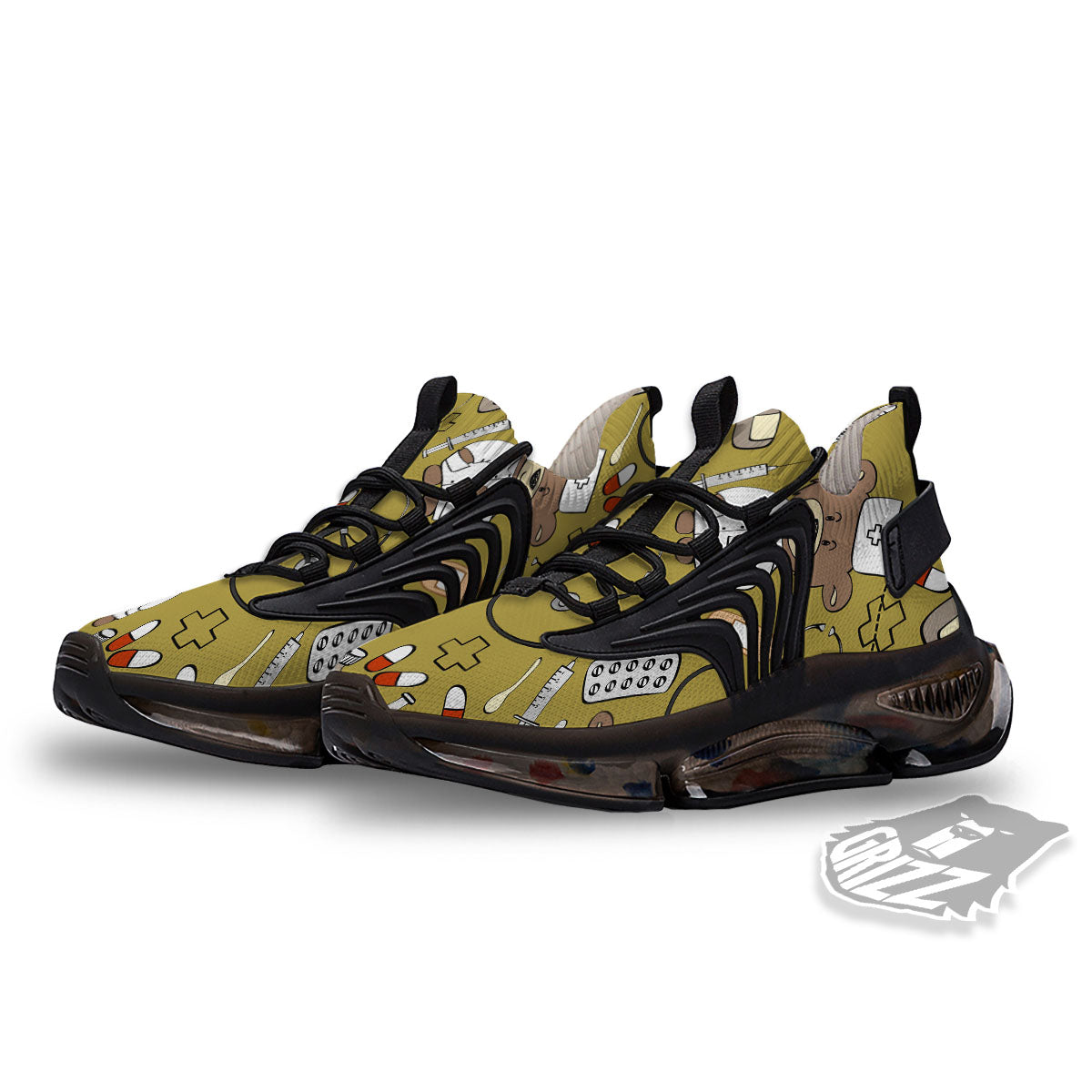 Gold Teddy Bear Nurse Black Gym Shoes-grizzshop