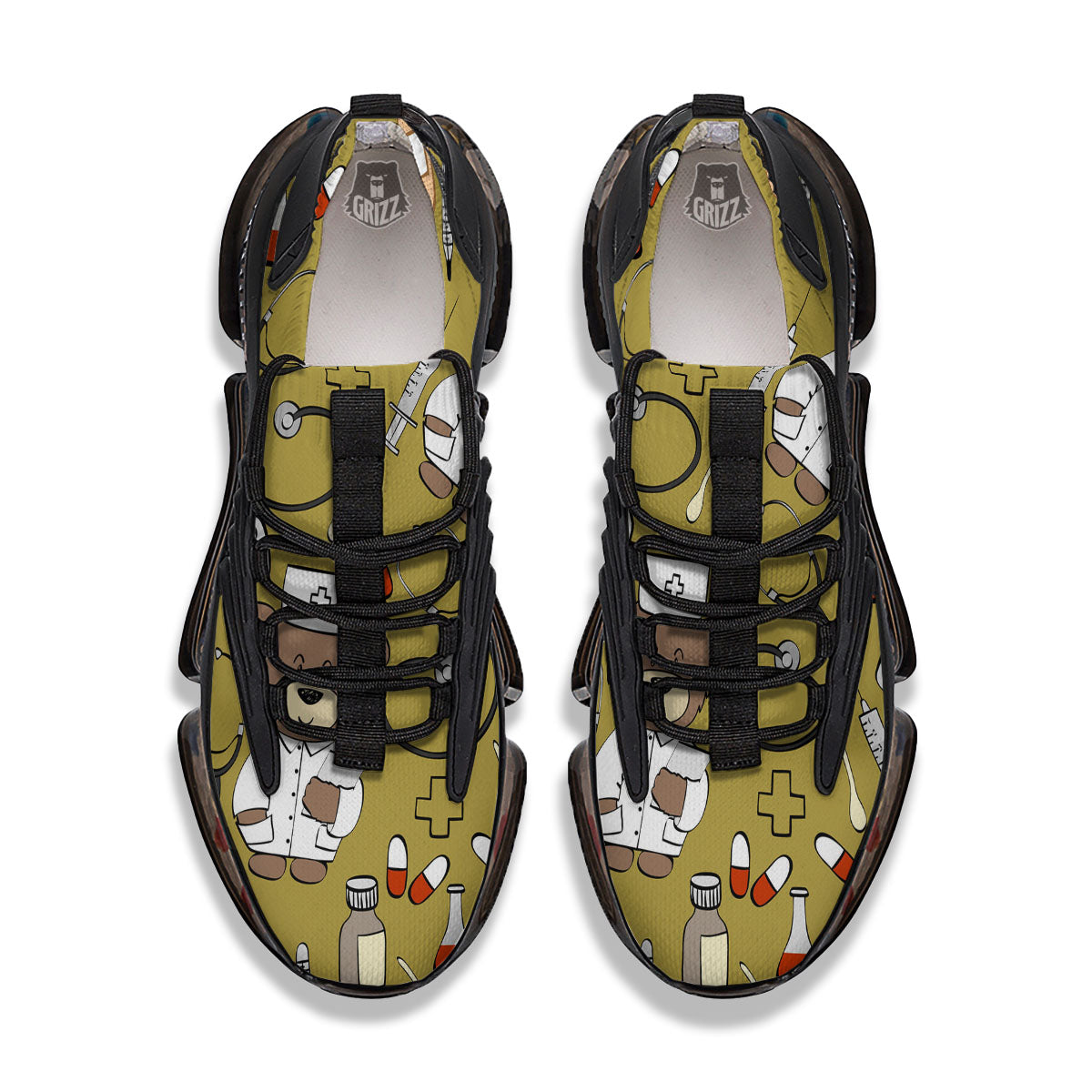 Gold Teddy Bear Nurse Black Gym Shoes-grizzshop