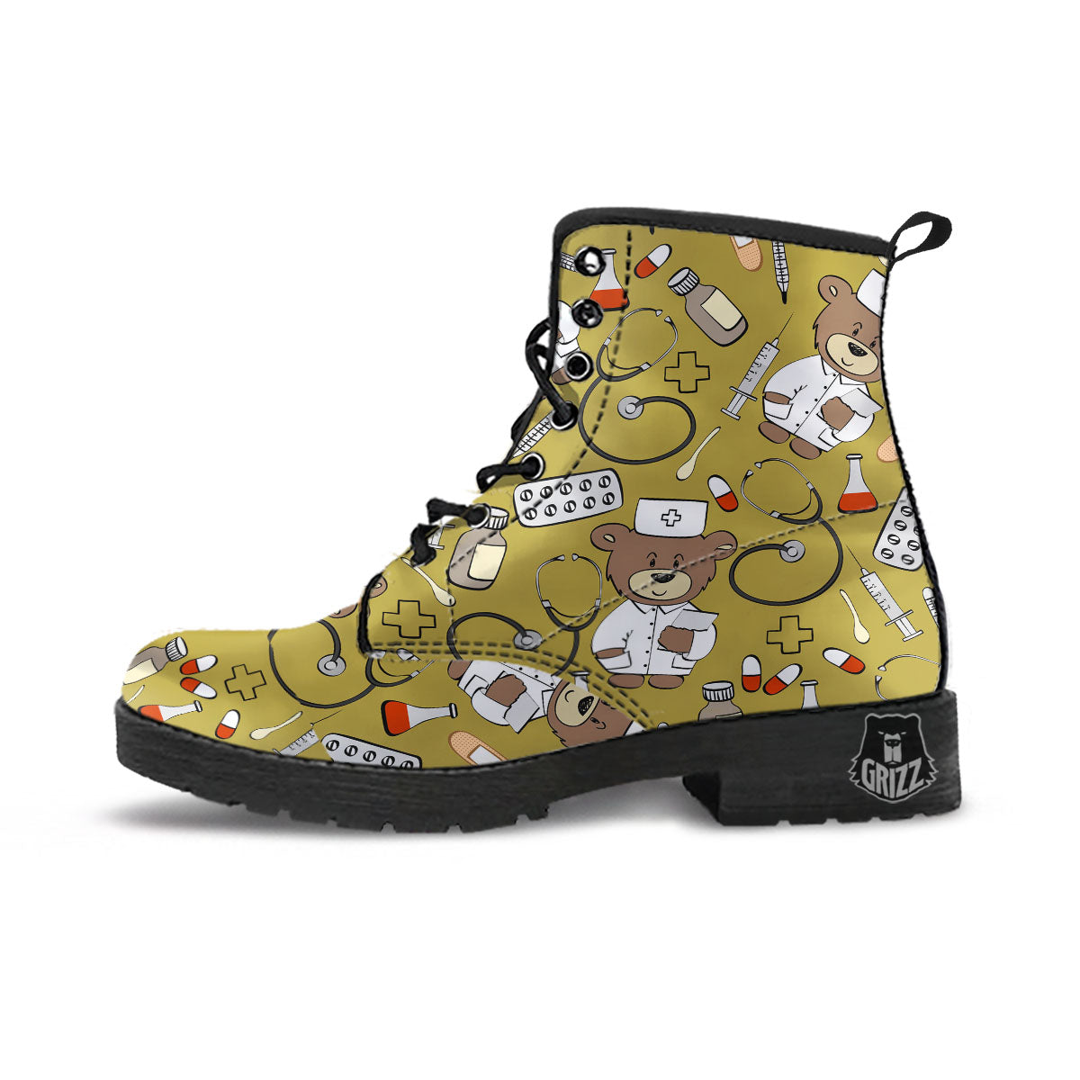 Gold Teddy Bear Nurse Leather Boots-grizzshop