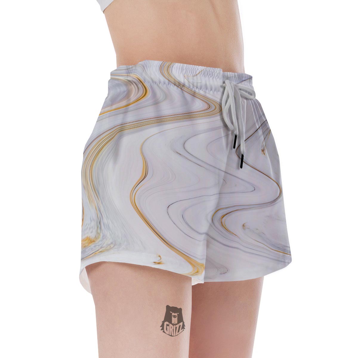 Gold White Marble Women's Shorts-grizzshop