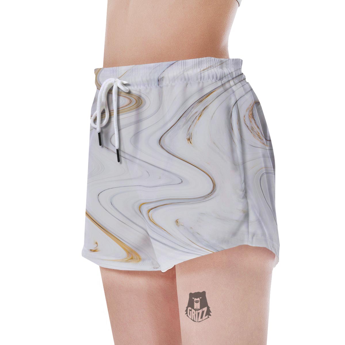 Gold White Marble Women's Shorts-grizzshop