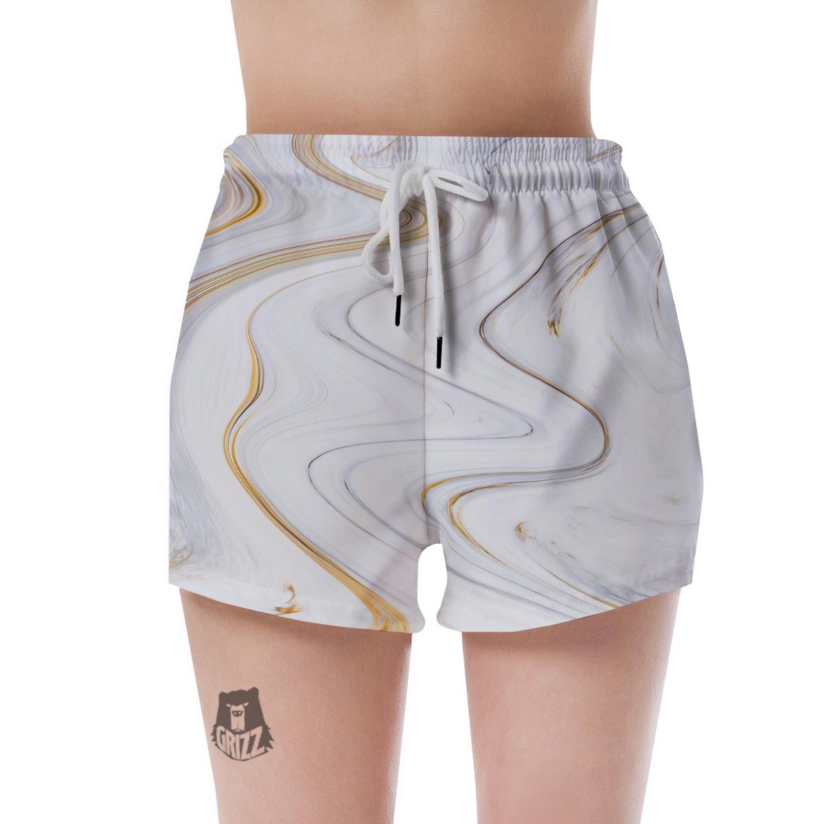 Gold White Marble Women's Shorts-grizzshop