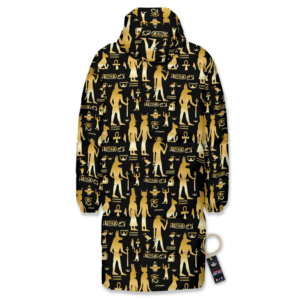 Gold And Black Egypt Ancient Mythology Print Pattern Long Down Jacket