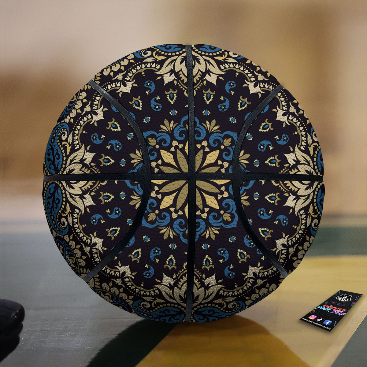 Gold Blue Paisley Bandana Print Basketball