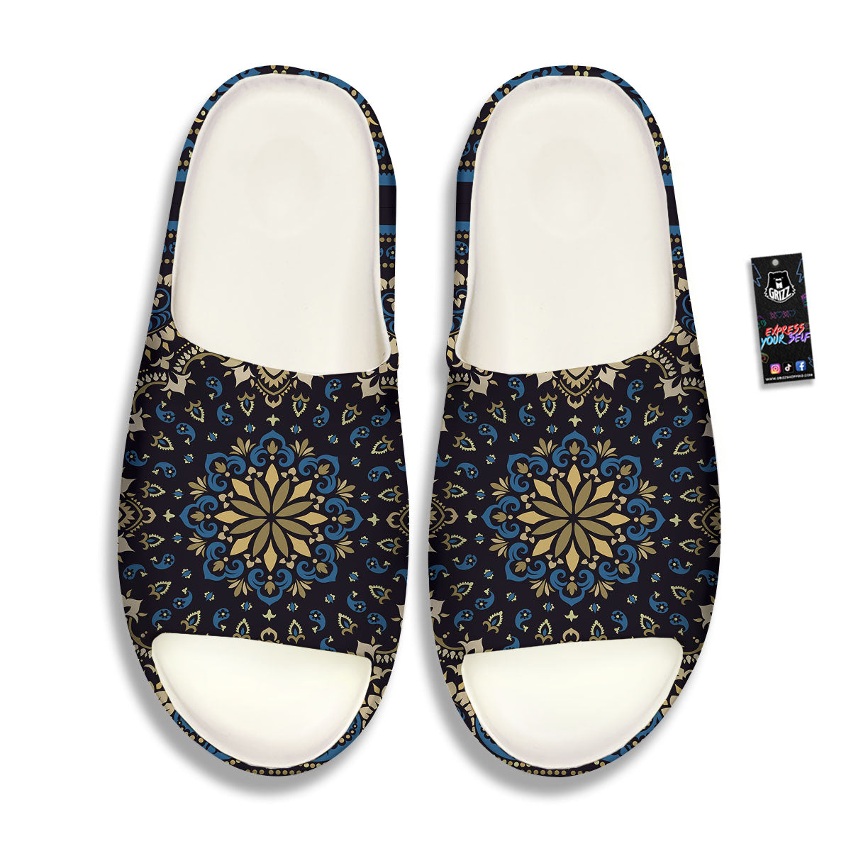 Gold Blue Paisley Bandana Print Sandals-grizzshop