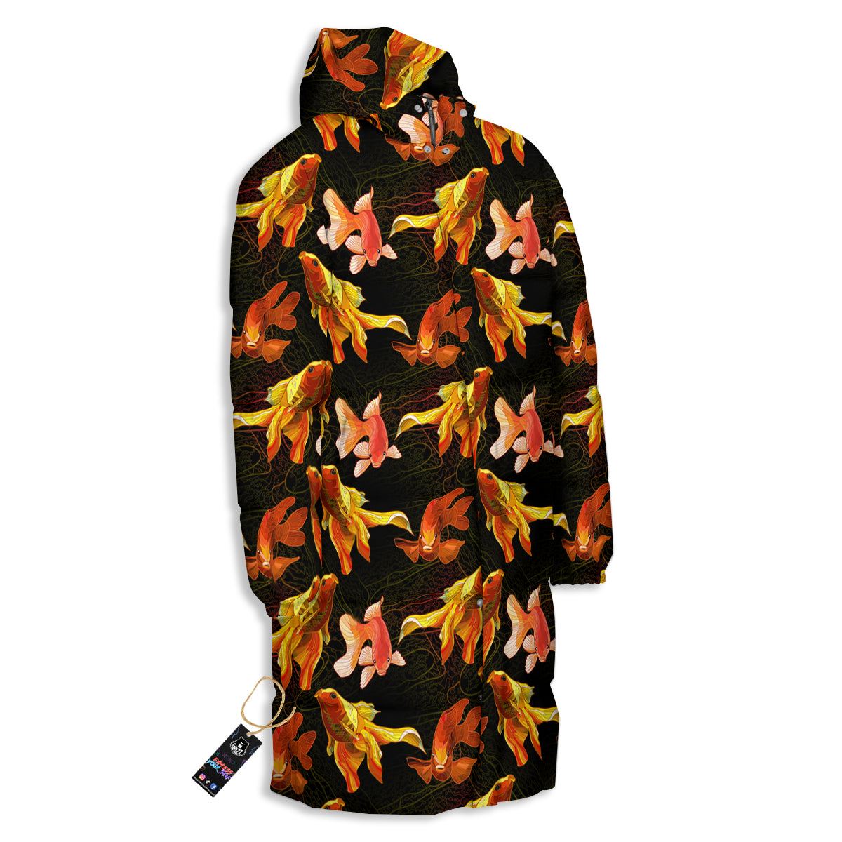 Gold Fish Drawing Print Pattern Long Down Jacket