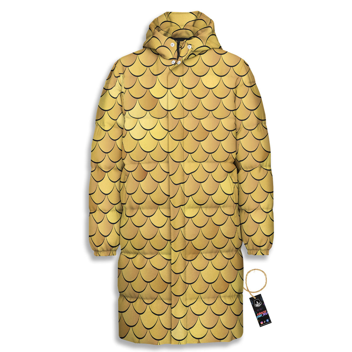Gold Fish Scales Print Long Down Jacket