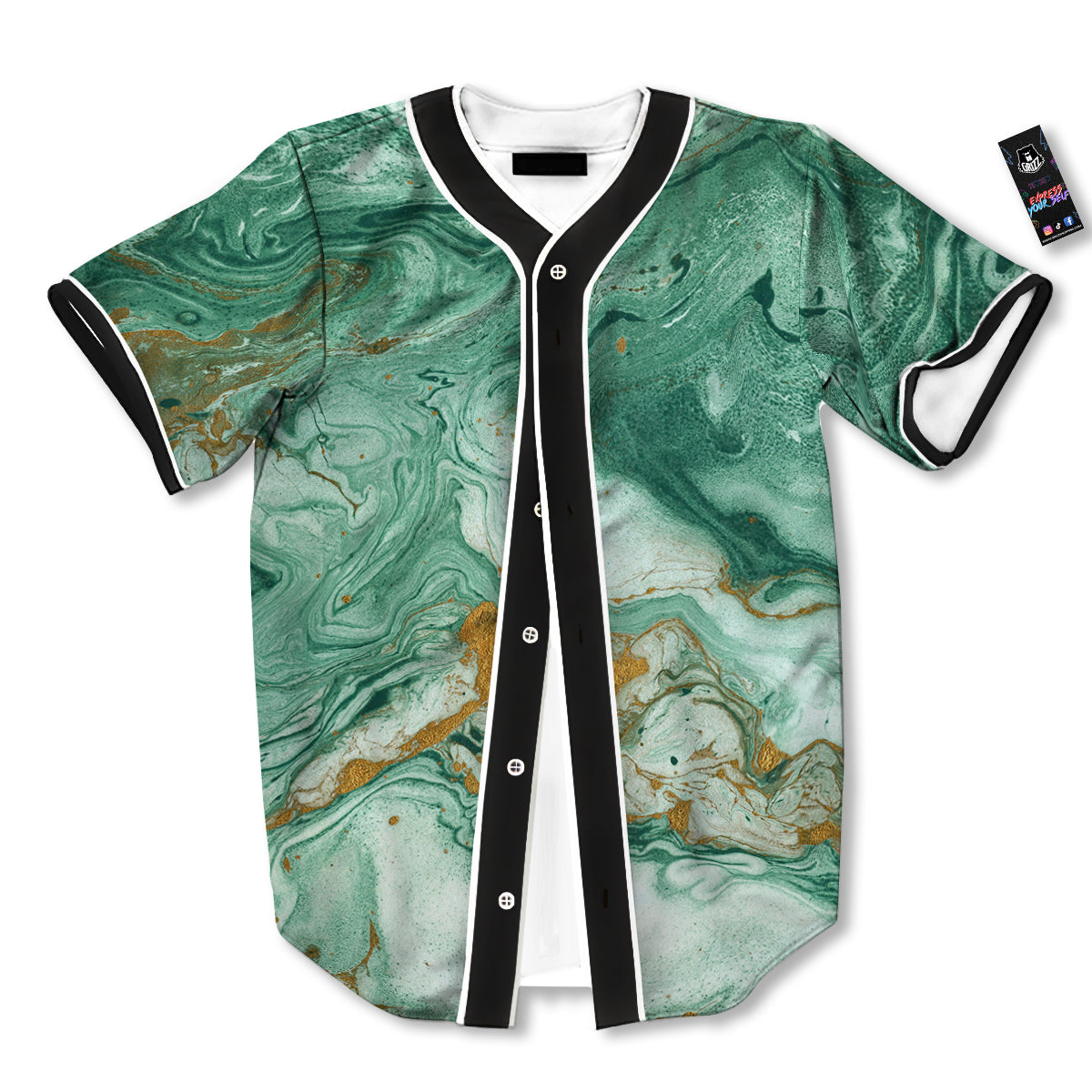 Golden And Green Marble Textue Print Baseball Jersey-grizzshop