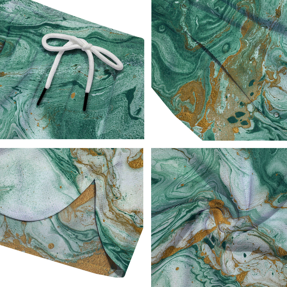 Golden And Green Marble Textue Print Men's Running Shorts-grizzshop