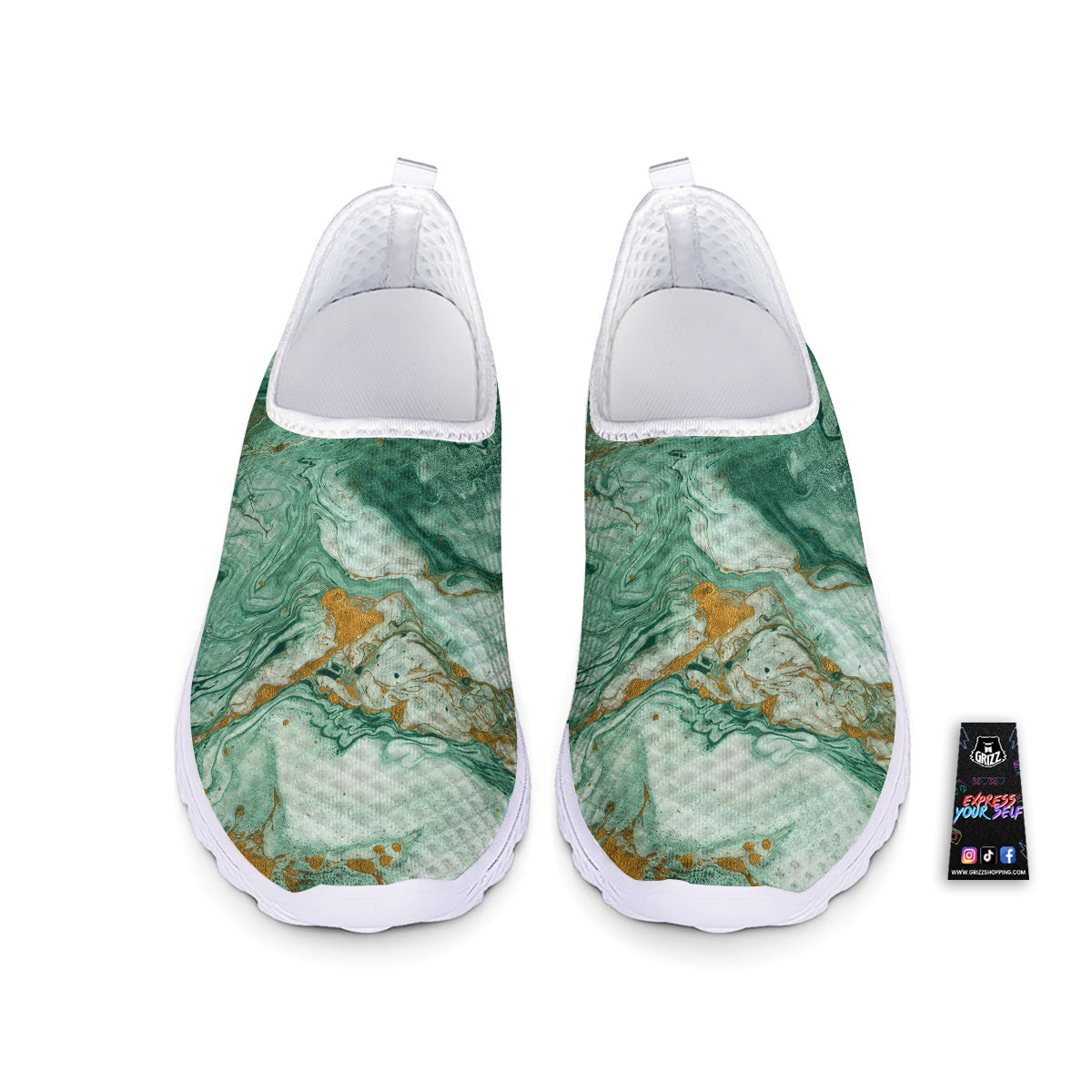 Golden And Green Marble Textue Print Nurse Shoes-grizzshop