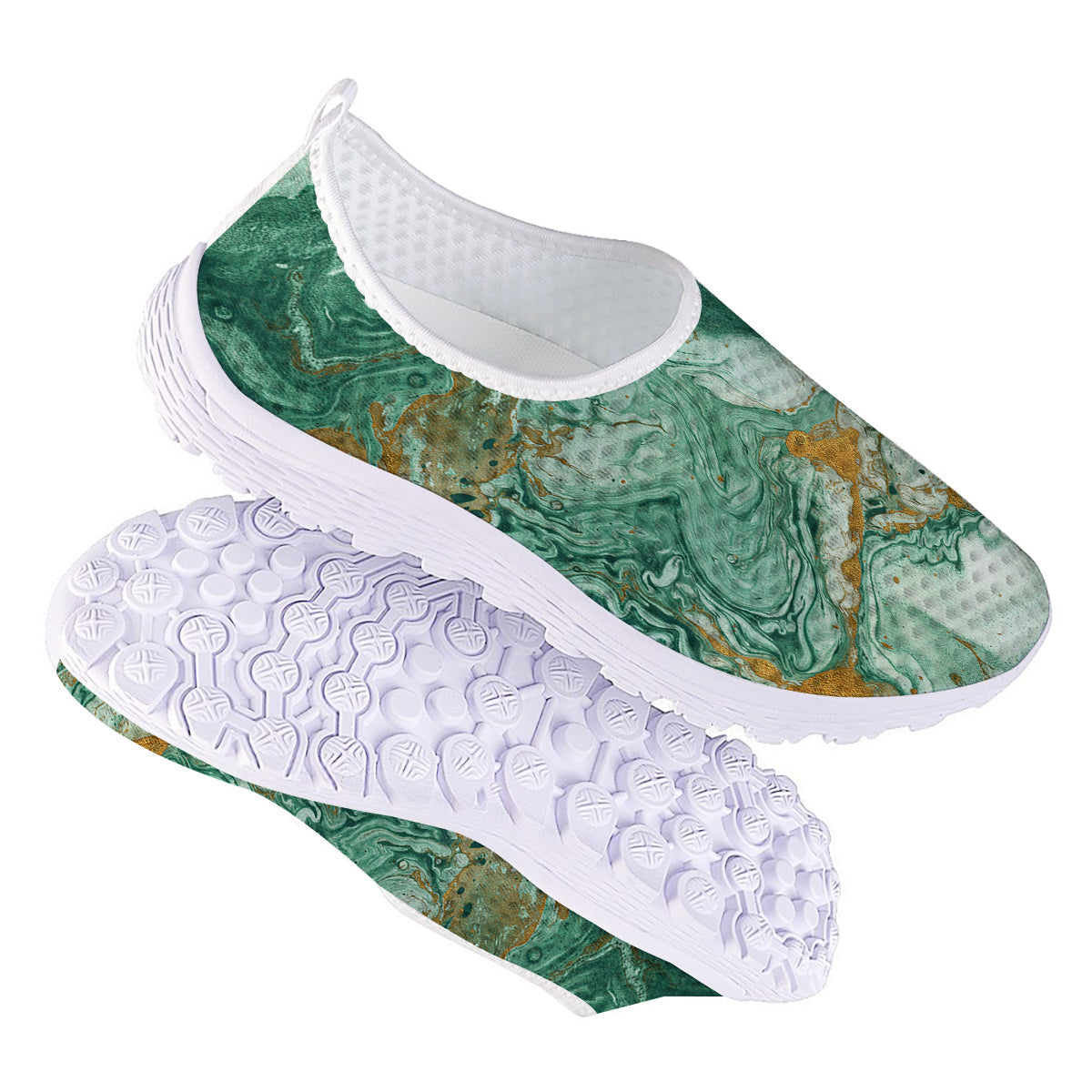 Golden And Green Marble Textue Print Nurse Shoes-grizzshop