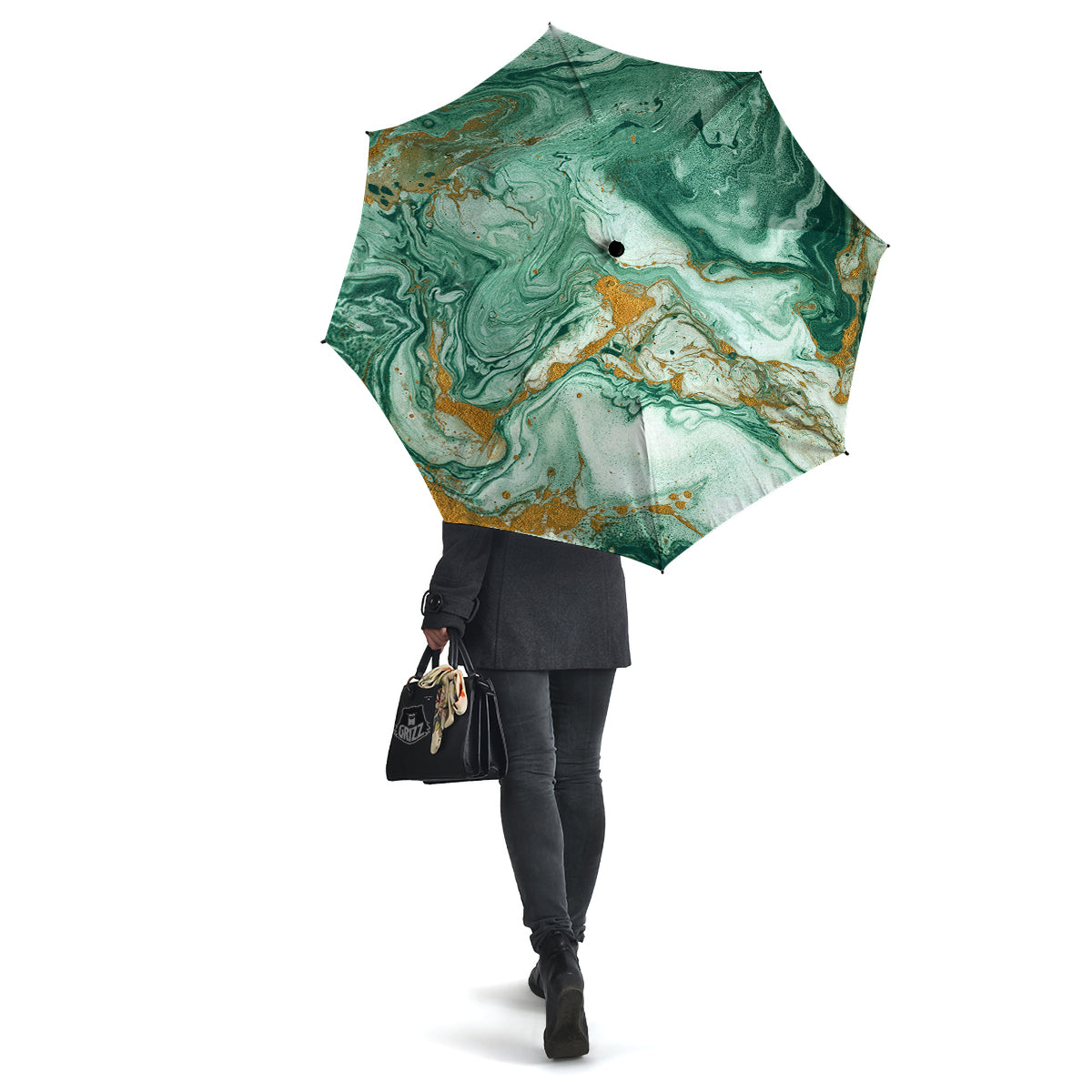 Golden And Green Marble Textue Print Umbrella-grizzshop