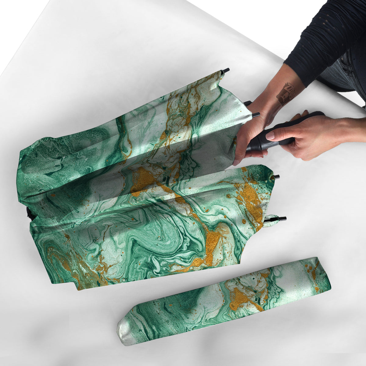 Golden And Green Marble Textue Print Umbrella-grizzshop