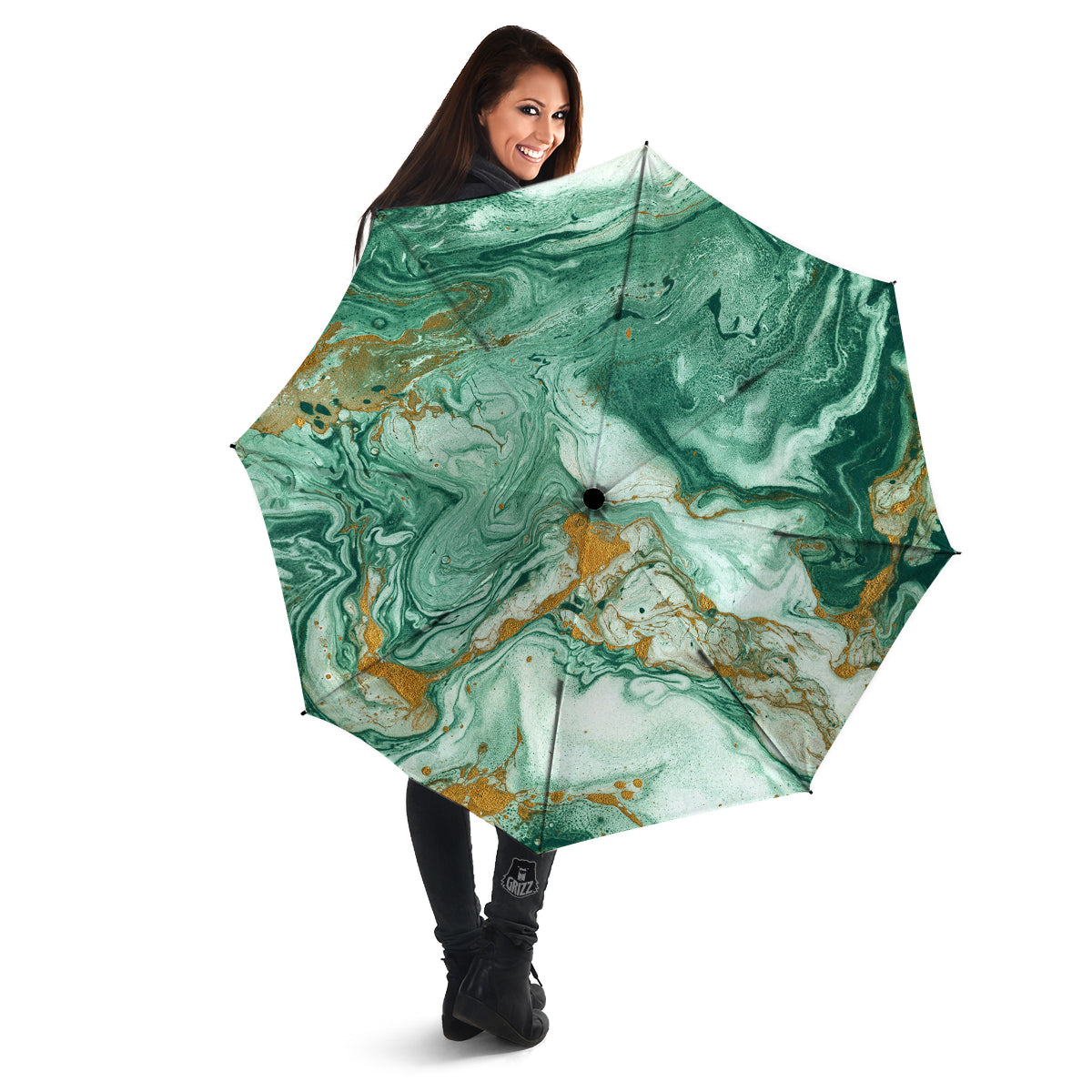Golden And Green Marble Textue Print Umbrella-grizzshop