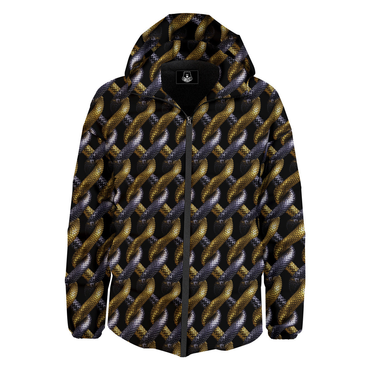 Golden And Silver Snakes 3D Print Pattern Down Jacket-grizzshop