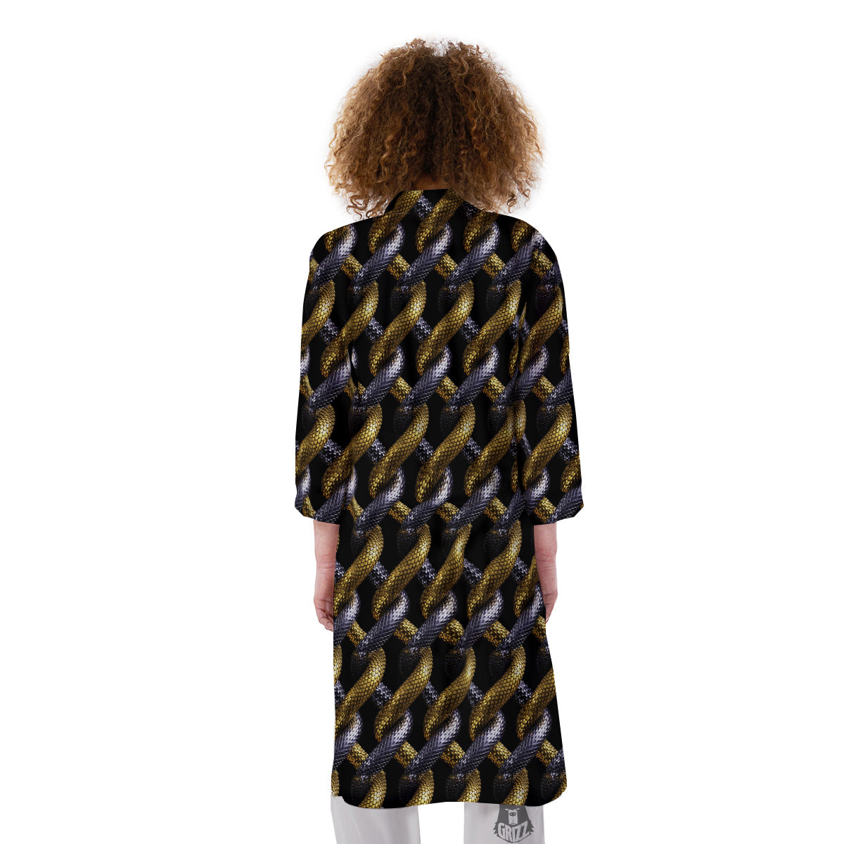 Golden And Silver Snakes 3D Print Pattern Kimono-grizzshop