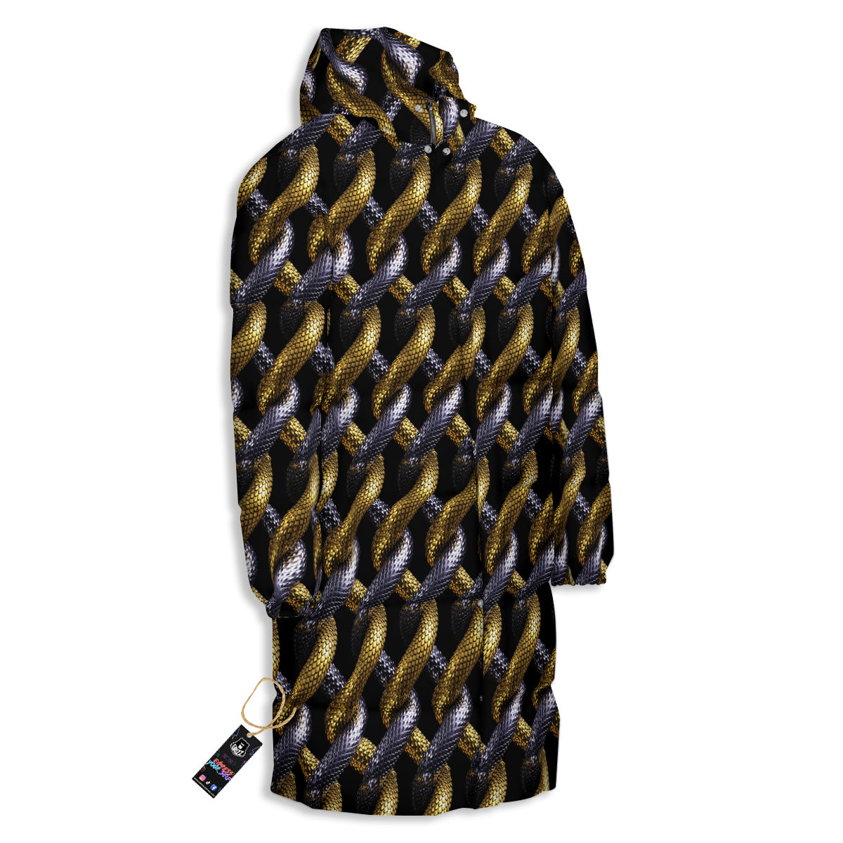 Golden And Silver Snakes 3D Print Pattern Long Down Jacket-grizzshop