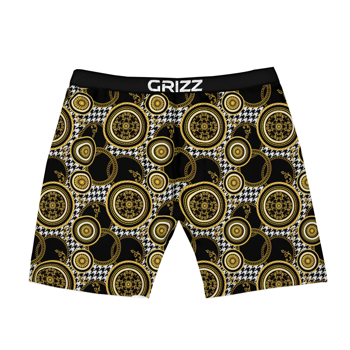 Golden Baroque And Black Houndstooth Print Pattern Boxer Briefs-grizzshop