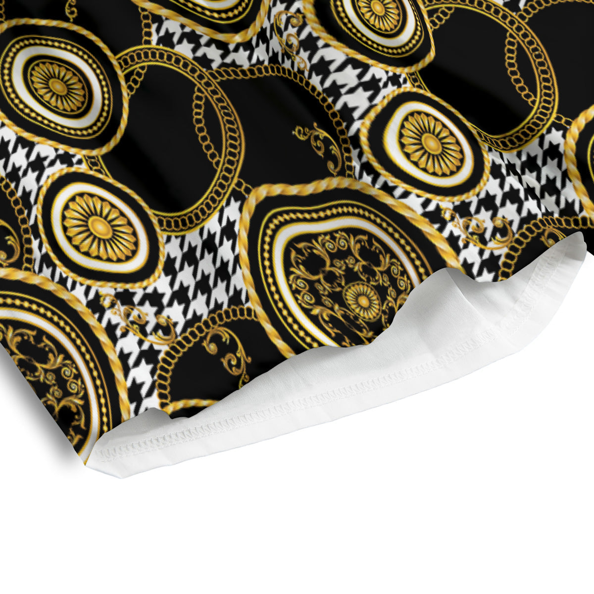 Golden Baroque And Black Houndstooth Print Pattern Men's Athletic Shorts