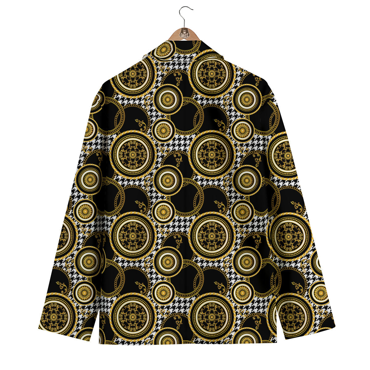 Golden Baroque And Black Houndstooth Print Pattern Men's Blazer-grizzshop