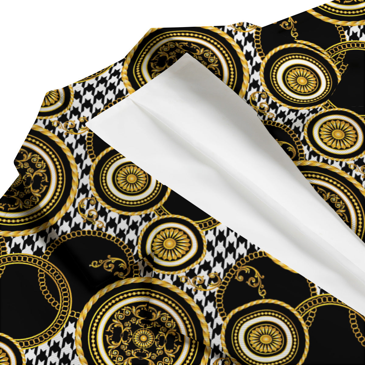 Golden Baroque And Black Houndstooth Print Pattern Men's Blazer-grizzshop