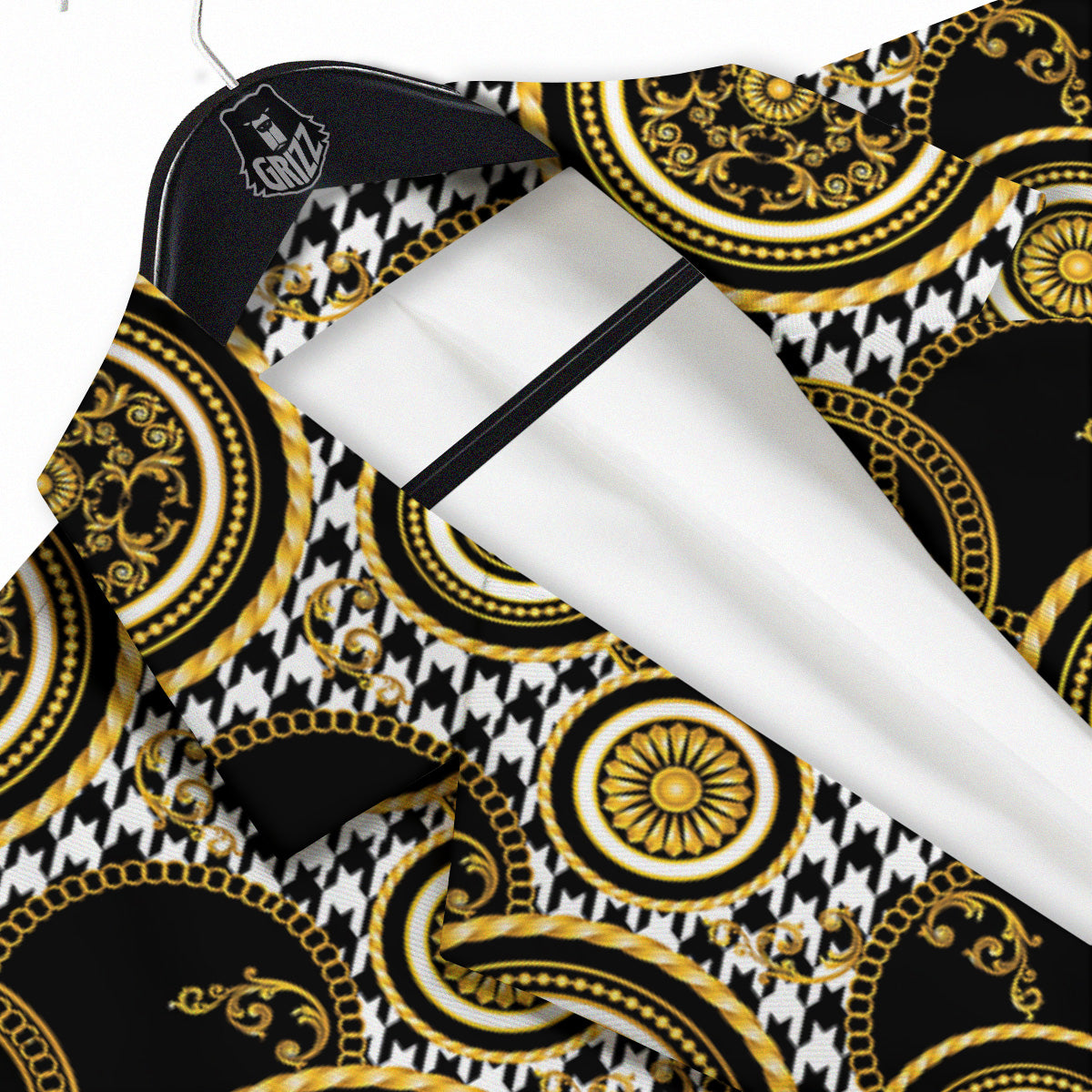 Golden Baroque And Black Houndstooth Print Pattern Men's Sport Coat-grizzshop