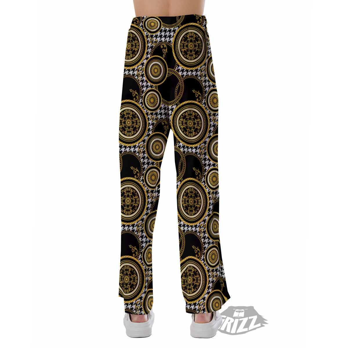 Golden Baroque And Black Houndstooth Print Pattern Pajama Pants-grizzshop