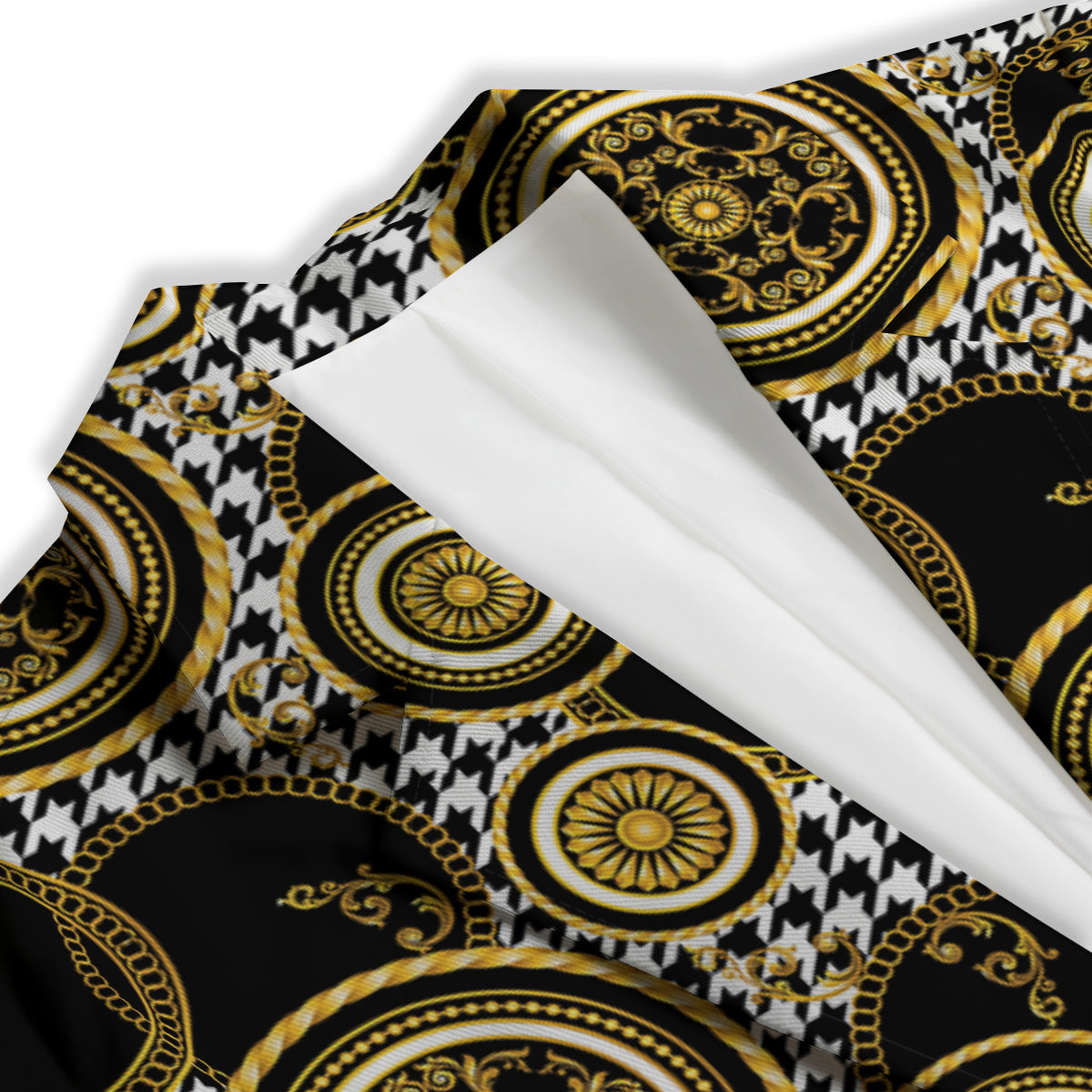 Golden Baroque And Black Houndstooth Print Pattern Women's Blazer-grizzshop