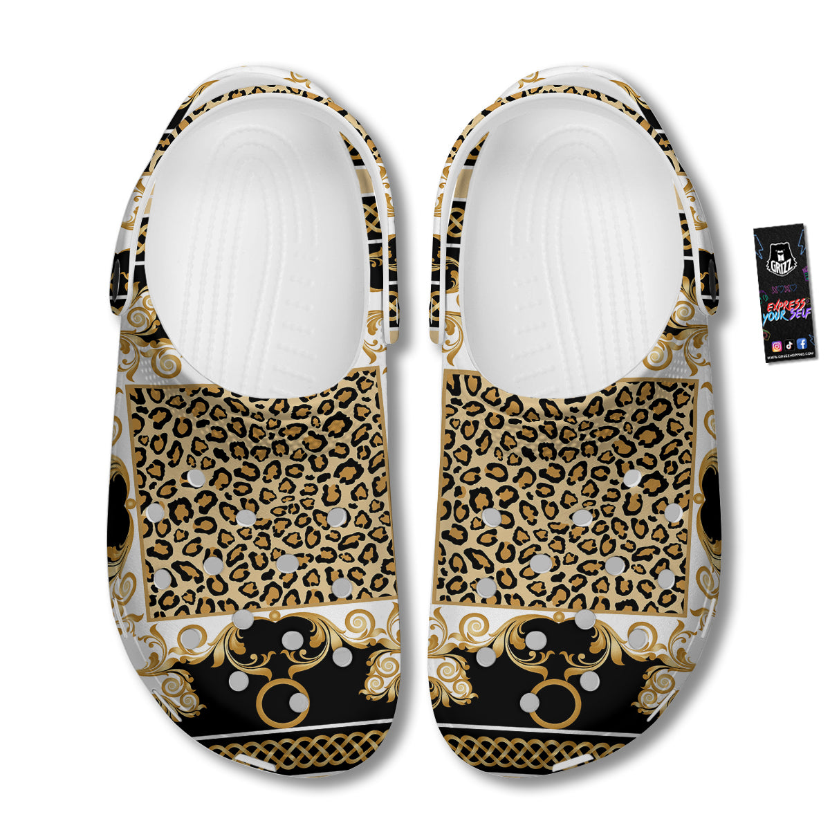Golden Baroque And Leopard Print Clog-grizzshop