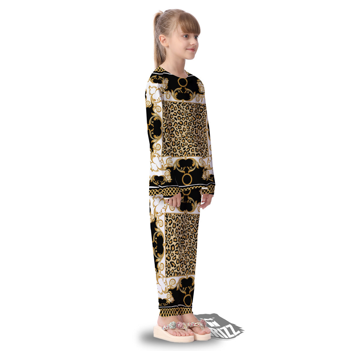 Golden Baroque And Leopard Print Kid's Pajamas-grizzshop